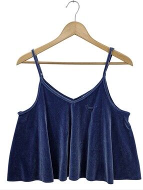 Victoria's Secret Pink Blue Velvet Oversized Cami Tank Top Womens Medium Y2K